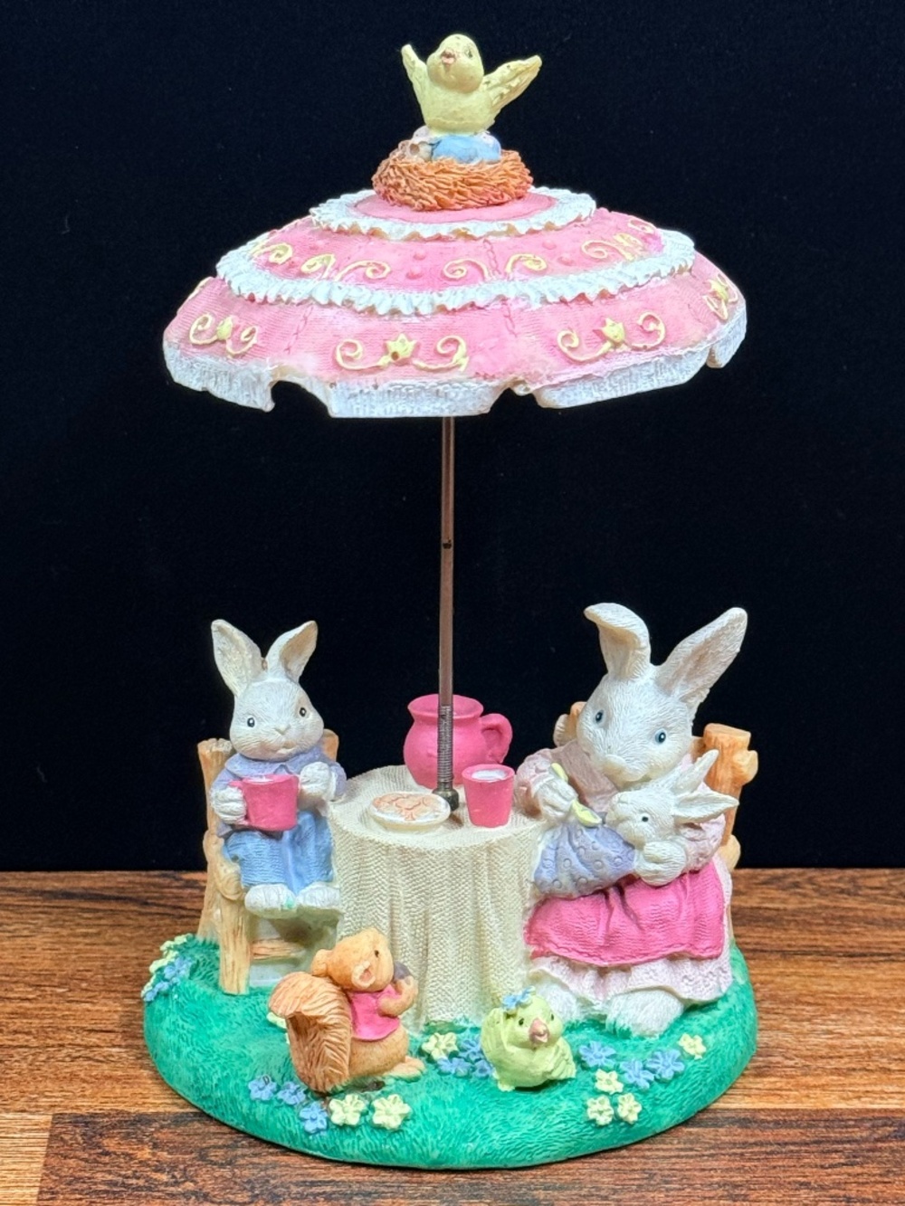 Bunny Family Picnic Figurine with Umbrella